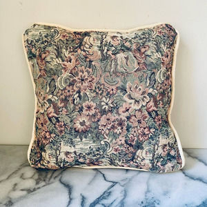 Tapestry Victorian Style Square Pillow Maidens Pastels Pink Grannycore Cottage